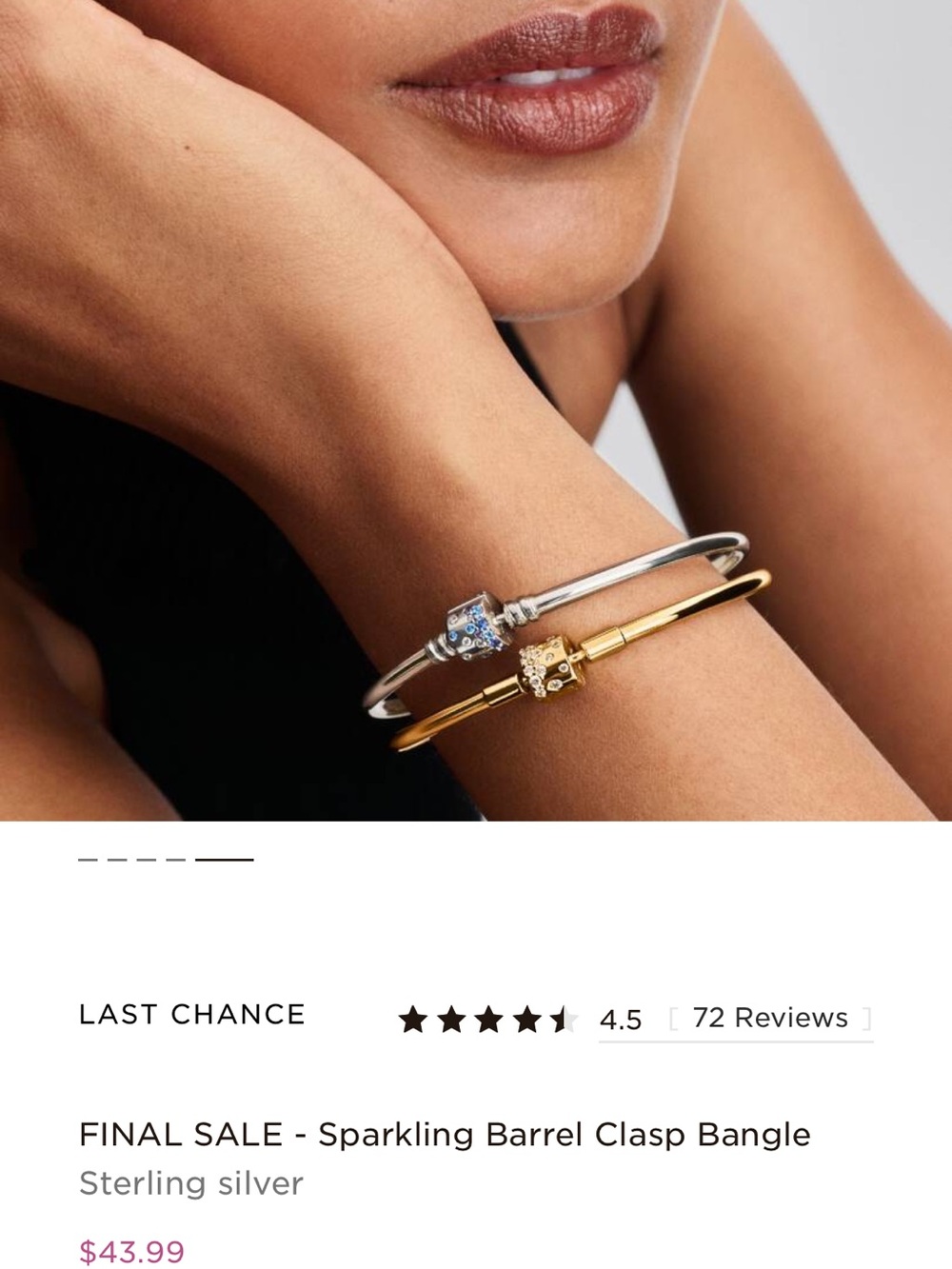 Pandora Sterling Silver Bangle with Blue Crystal Barrel Clasp - Picture 2 of 4